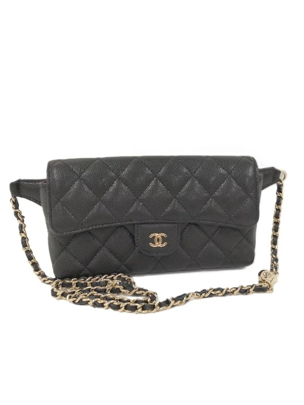 Chanel Quilted Waist Chain Bag Caviar Leather Black